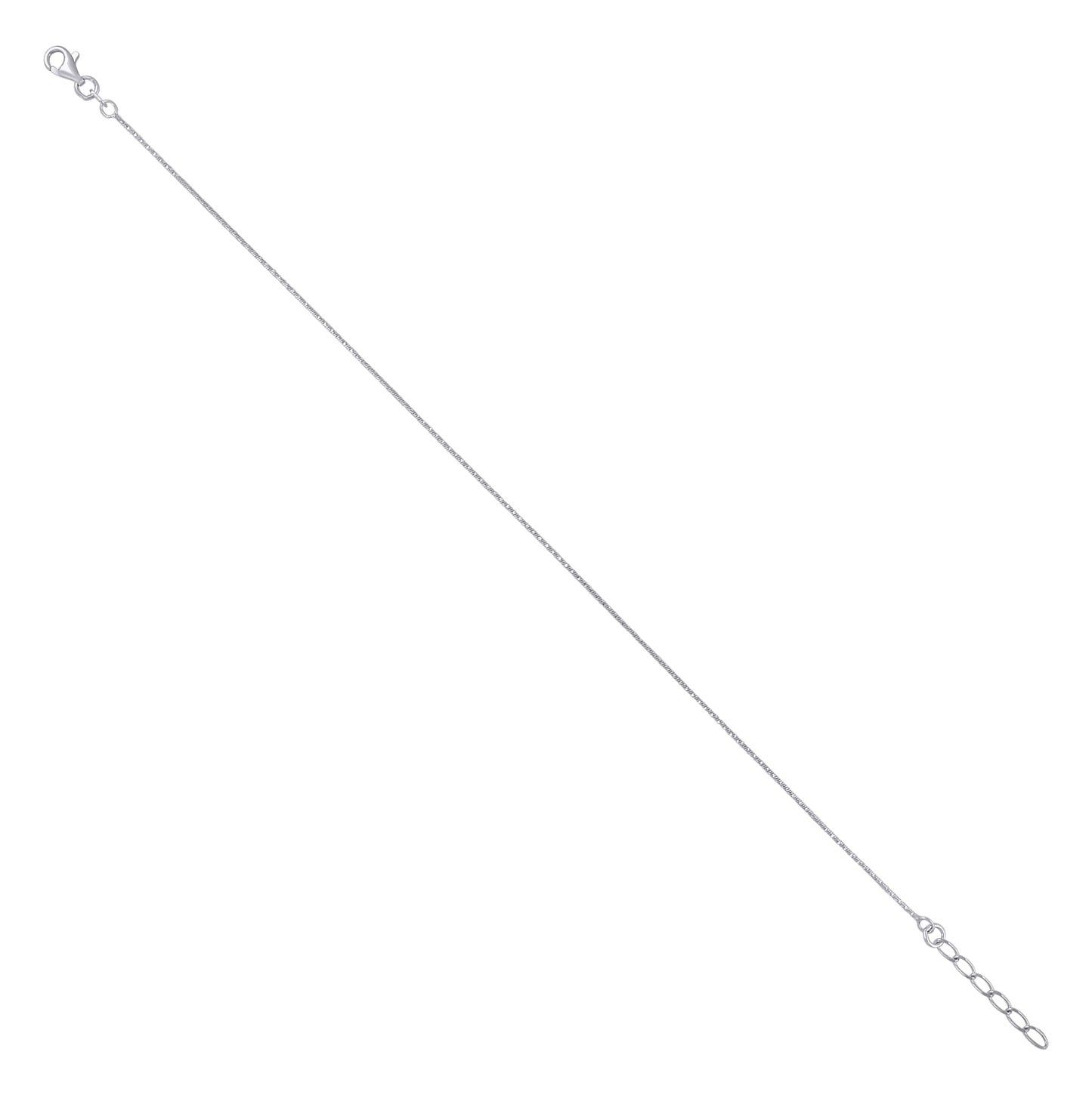 Sterling Silver Rhodium Plated Womens Fancy Chain Anklet 0.9 mm Size 10 Inches