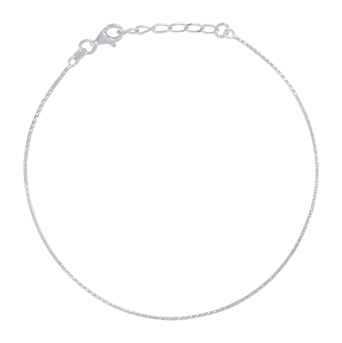 Sterling Silver Rhodium Plated Womens Fancy Chain Anklet 0.9 mm Size 10 Inches