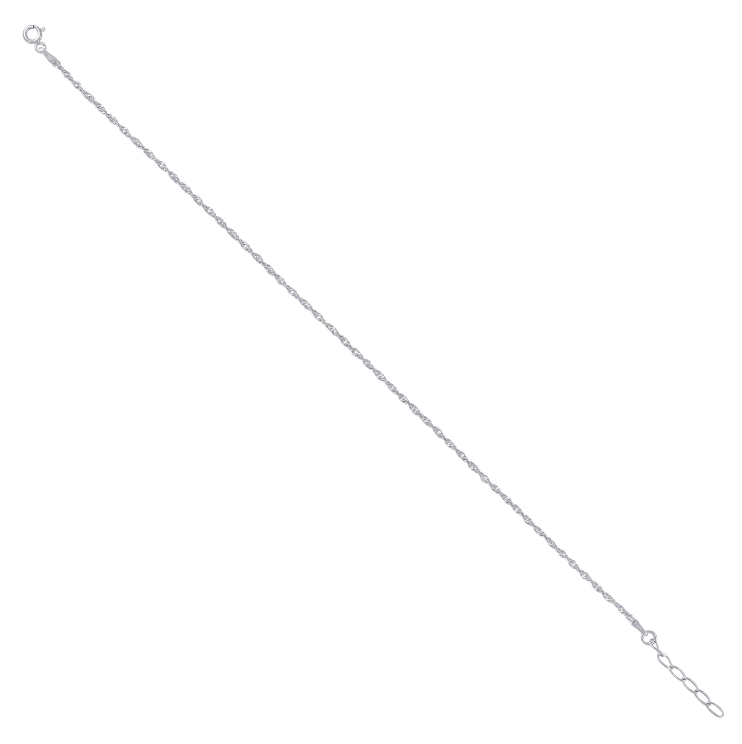 Sterling Silver Womens Singapore Chain Anklet 1.7 mm Size 10 Inches