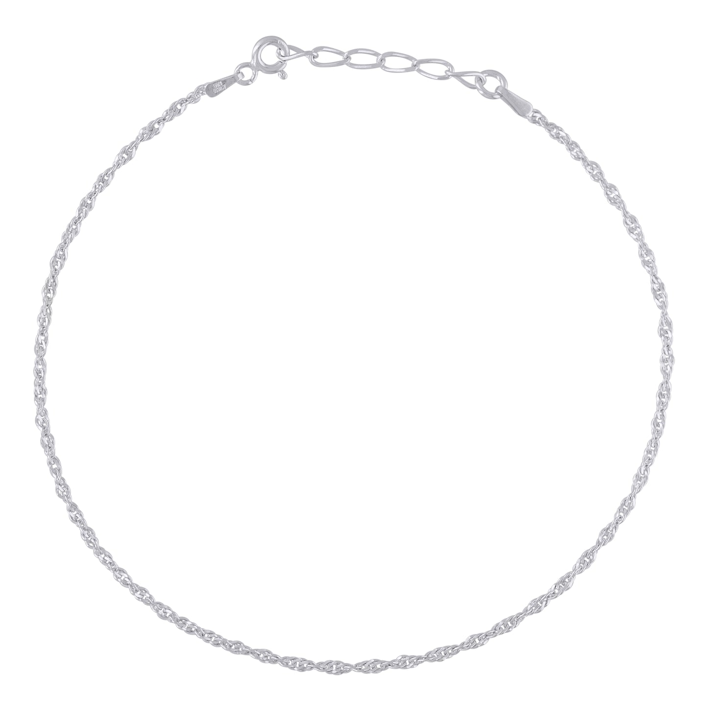 Sterling Silver Womens Singapore Chain Anklet 1.7 mm Size 10 Inches