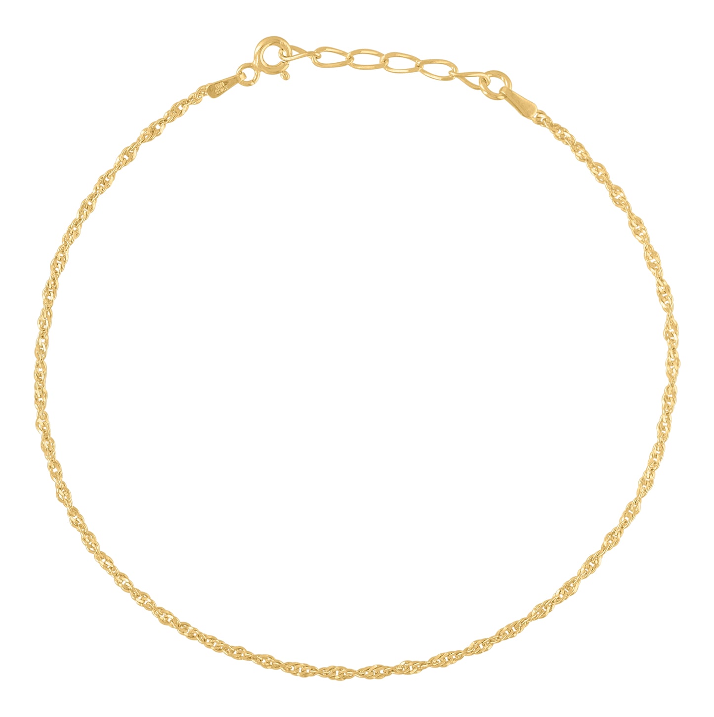 Sterling Silver Womens Singapore Chain Anklet 1.7 mm Size 10 Inches