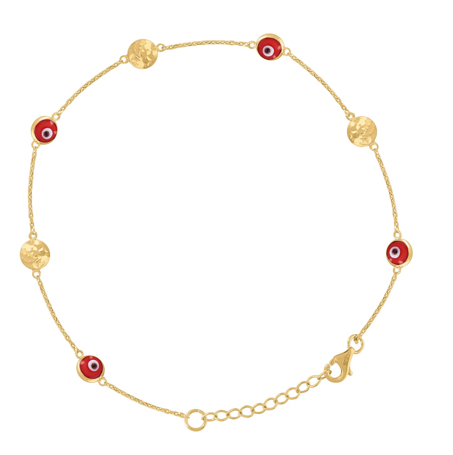 10K Yellow Gold Womens Enamel Evil Eye Chain Anklet Size 10 Inches