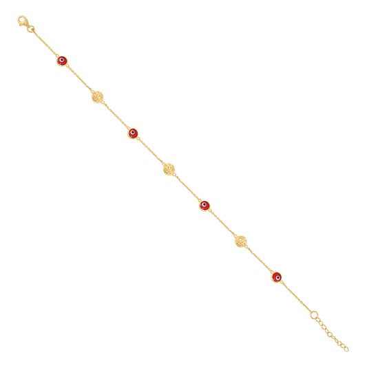 10K Yellow Gold Womens Enamel Evil Eye Chain Anklet Size 10 Inches