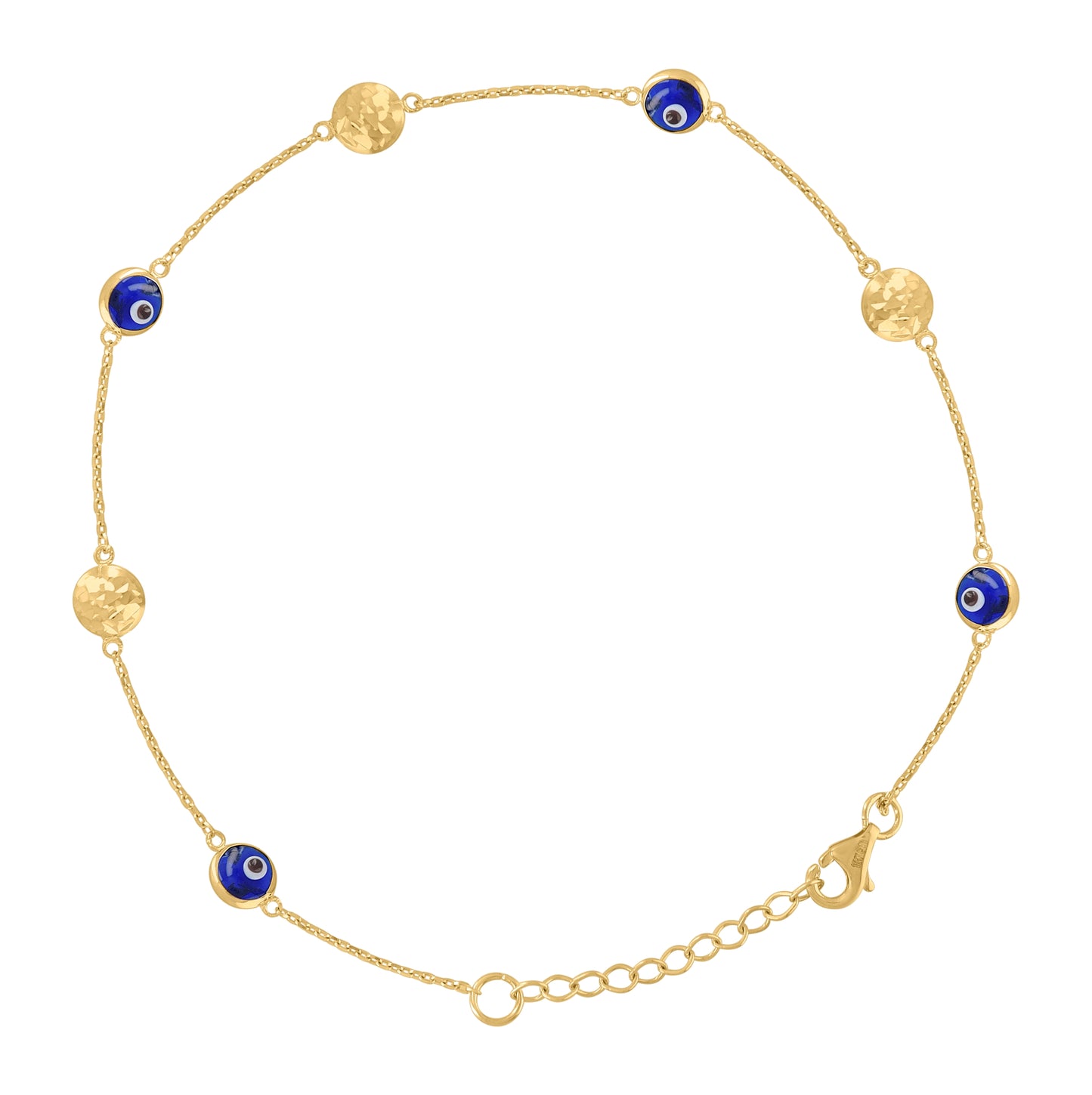 10K Yellow Gold Womens Enamel Evil Eye Chain Anklet Size 10 Inches
