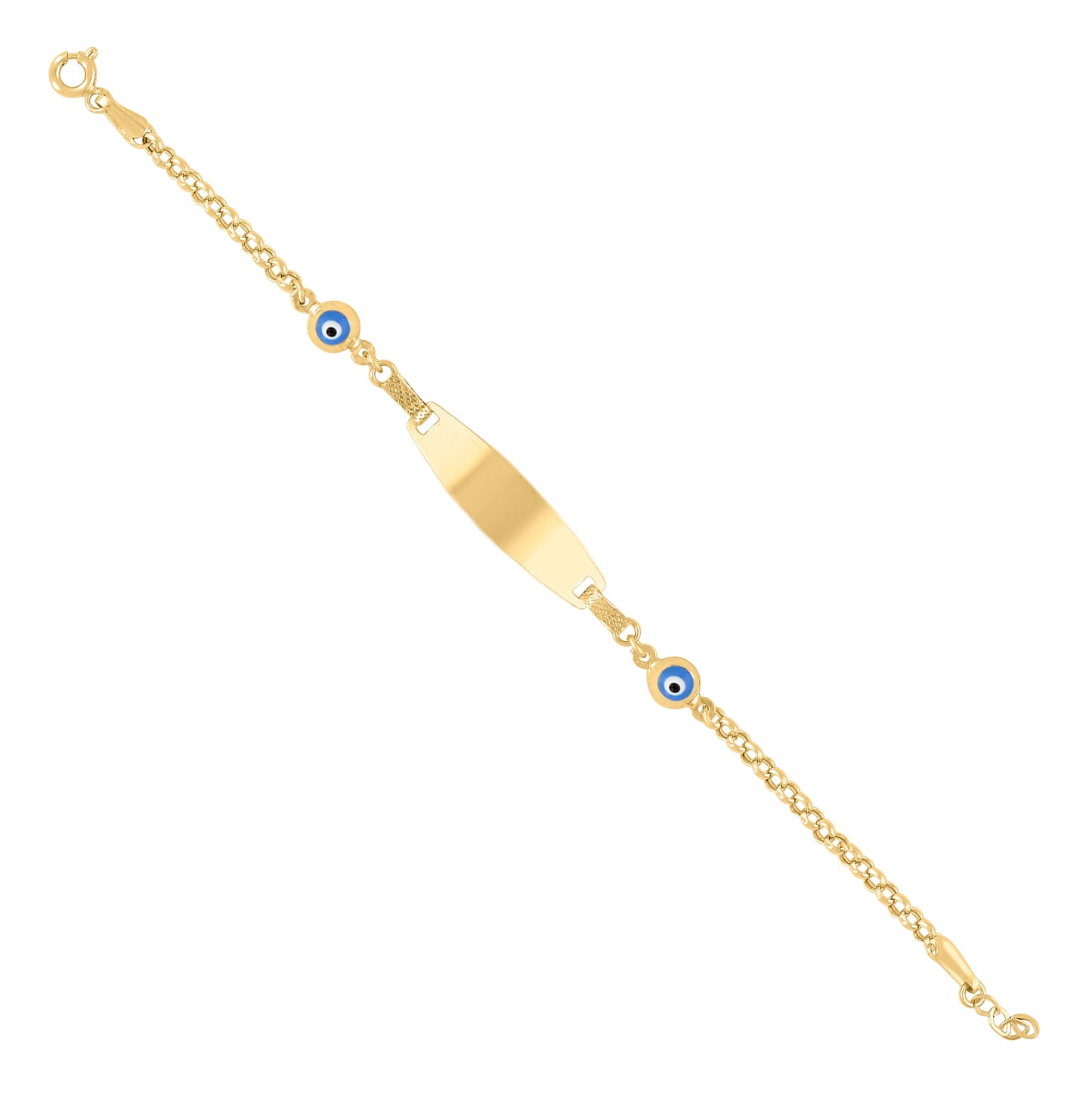 10K Yellow Gold Womens Blue Enamel Evil Eye Good Luck ID Bracelet Size 6 Inches