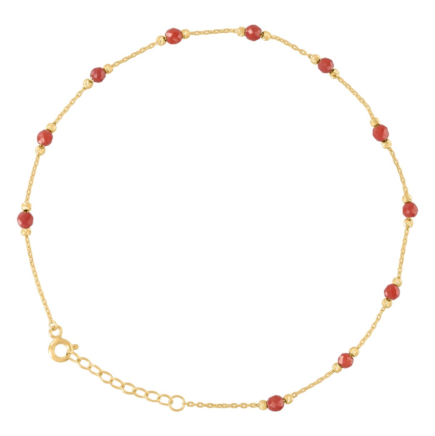 10K Yellow Gold Womens Red Cubic-Zirconia Chain Anklet Size 10 Inches