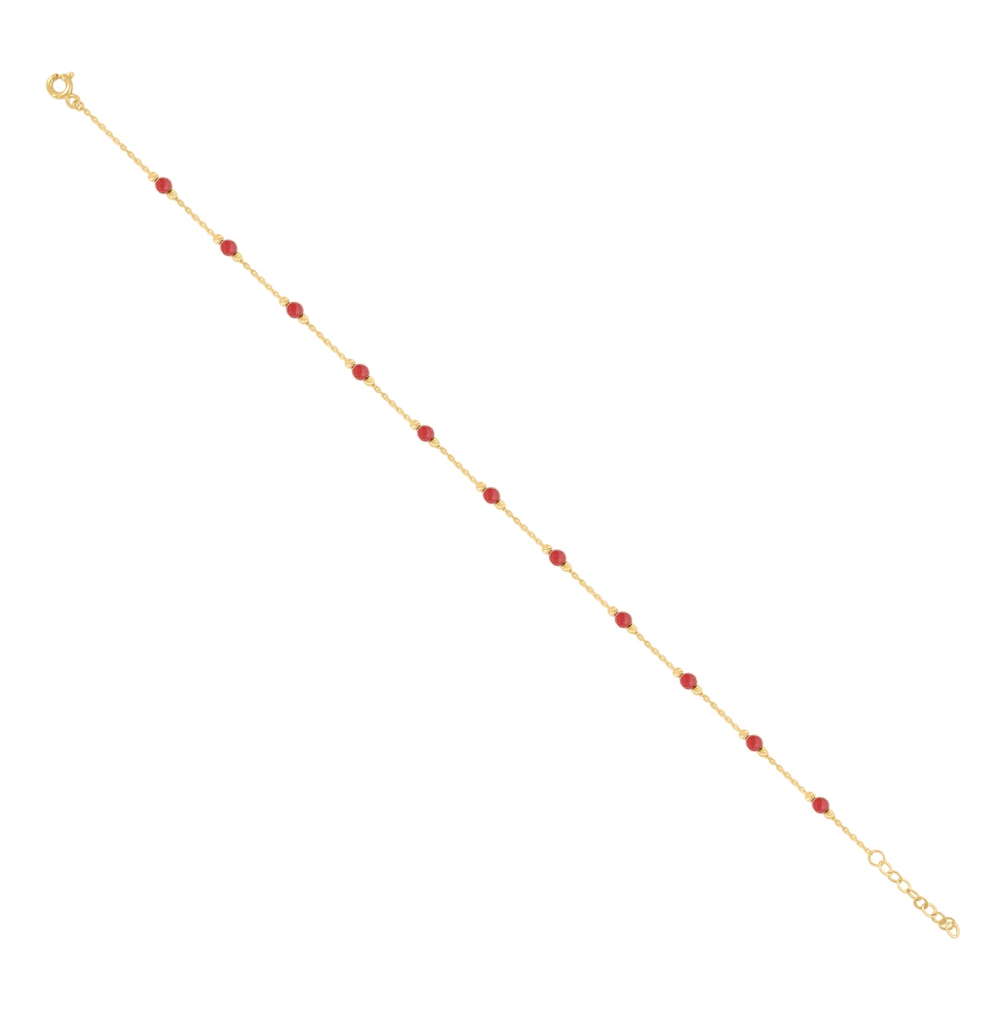 10K Yellow Gold Womens Red Cubic-Zirconia Chain Anklet Size 10 Inches