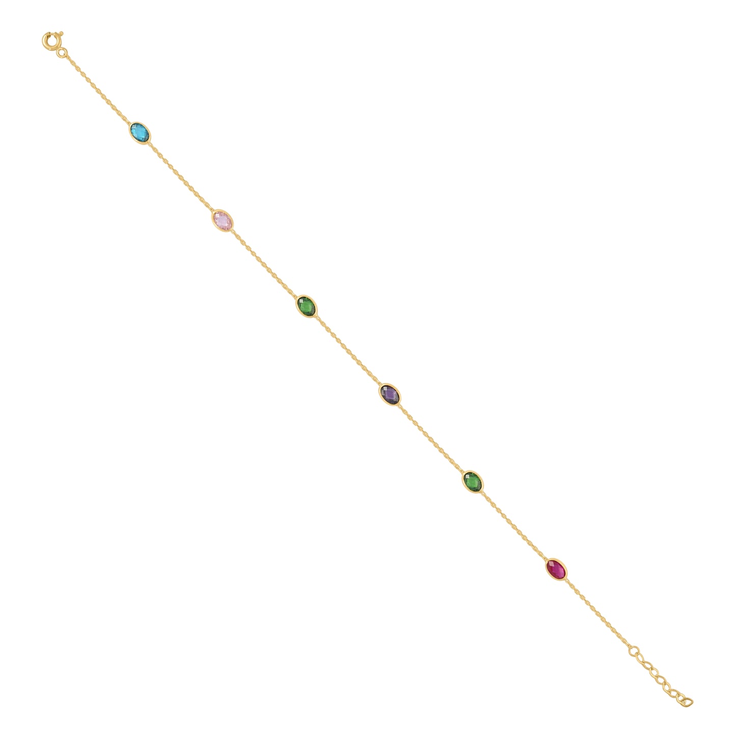 10K Yellow Gold Womens Multi-Color Oval Cubic-Zirconia Chain Anklet Size 10 Inches