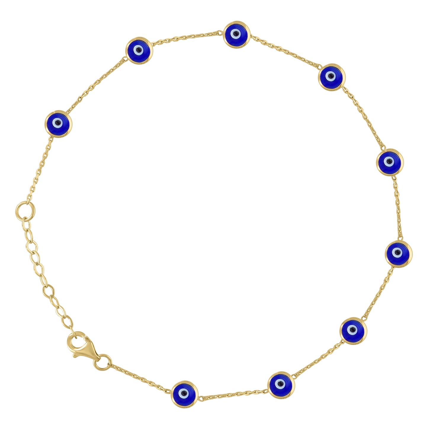 10K Yellow Gold Womens Enamel Evil Eye Chain Anklet Size 10 Inches