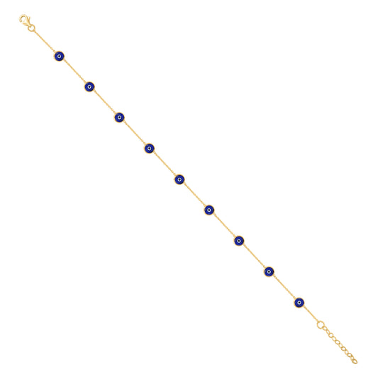 10K Yellow Gold Womens Enamel Evil Eye Chain Anklet Size 10 Inches