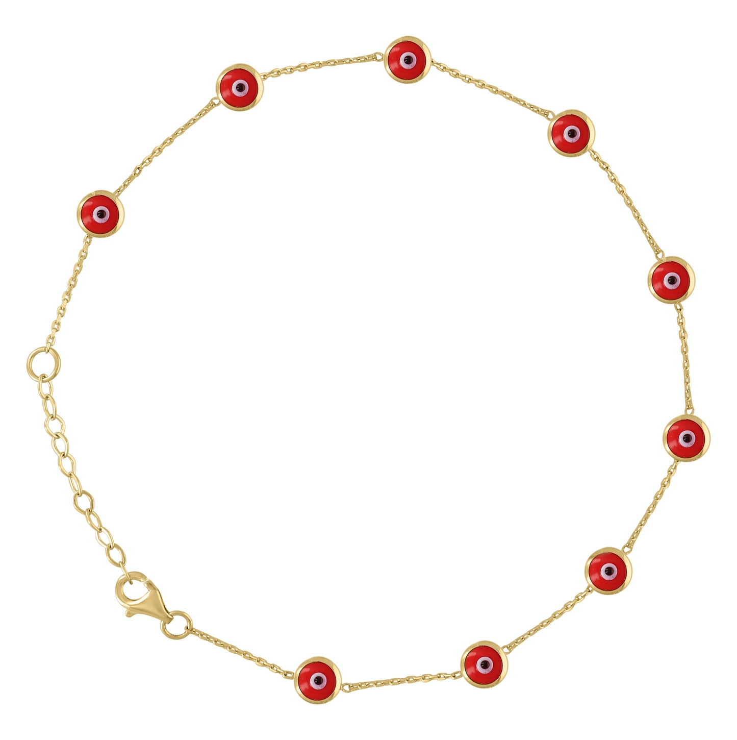 10K Yellow Gold Womens Enamel Evil Eye Chain Anklet Size 10 Inches