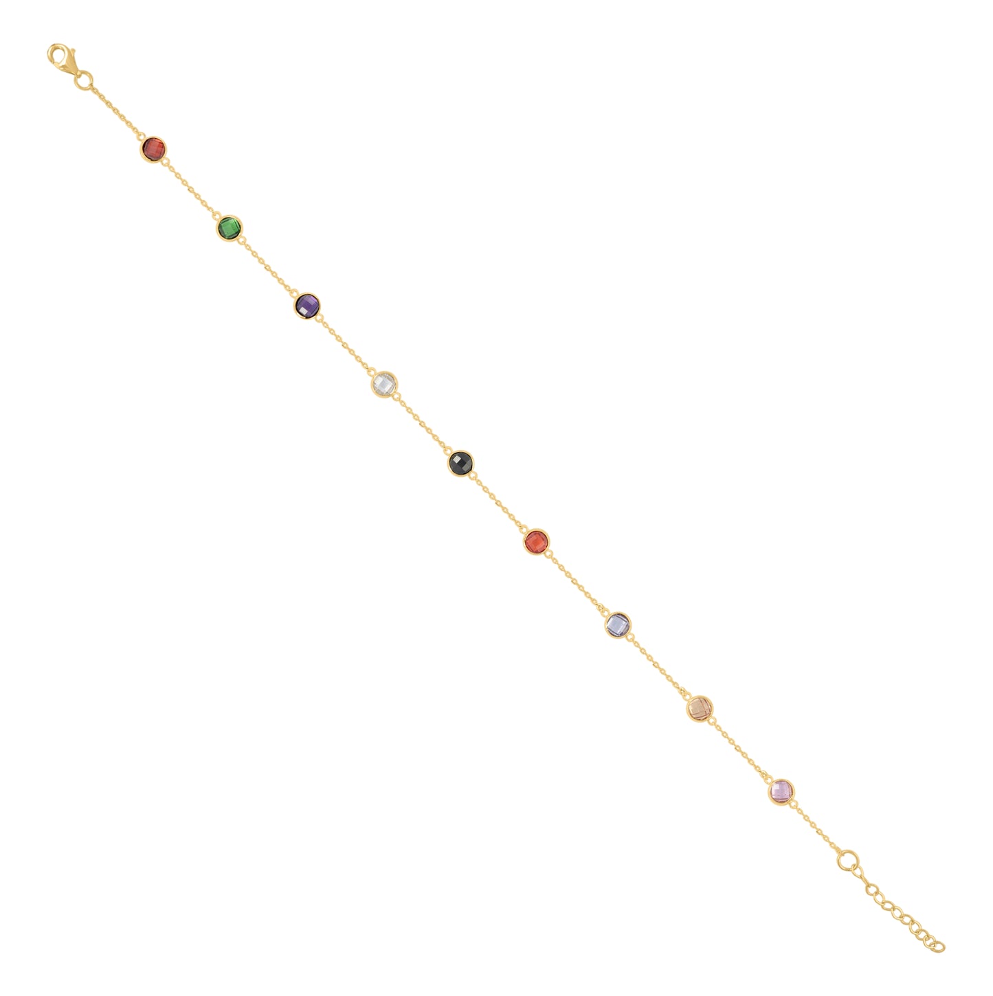10K Yellow Gold Womens Multi-Color Cubic-Zirconia Chain Anklet Size 10 Inches