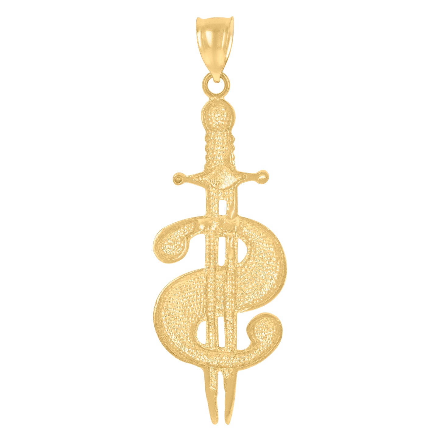 10K Yellow Gold Mens Sword Dollar Sign Currency Charm Pendant