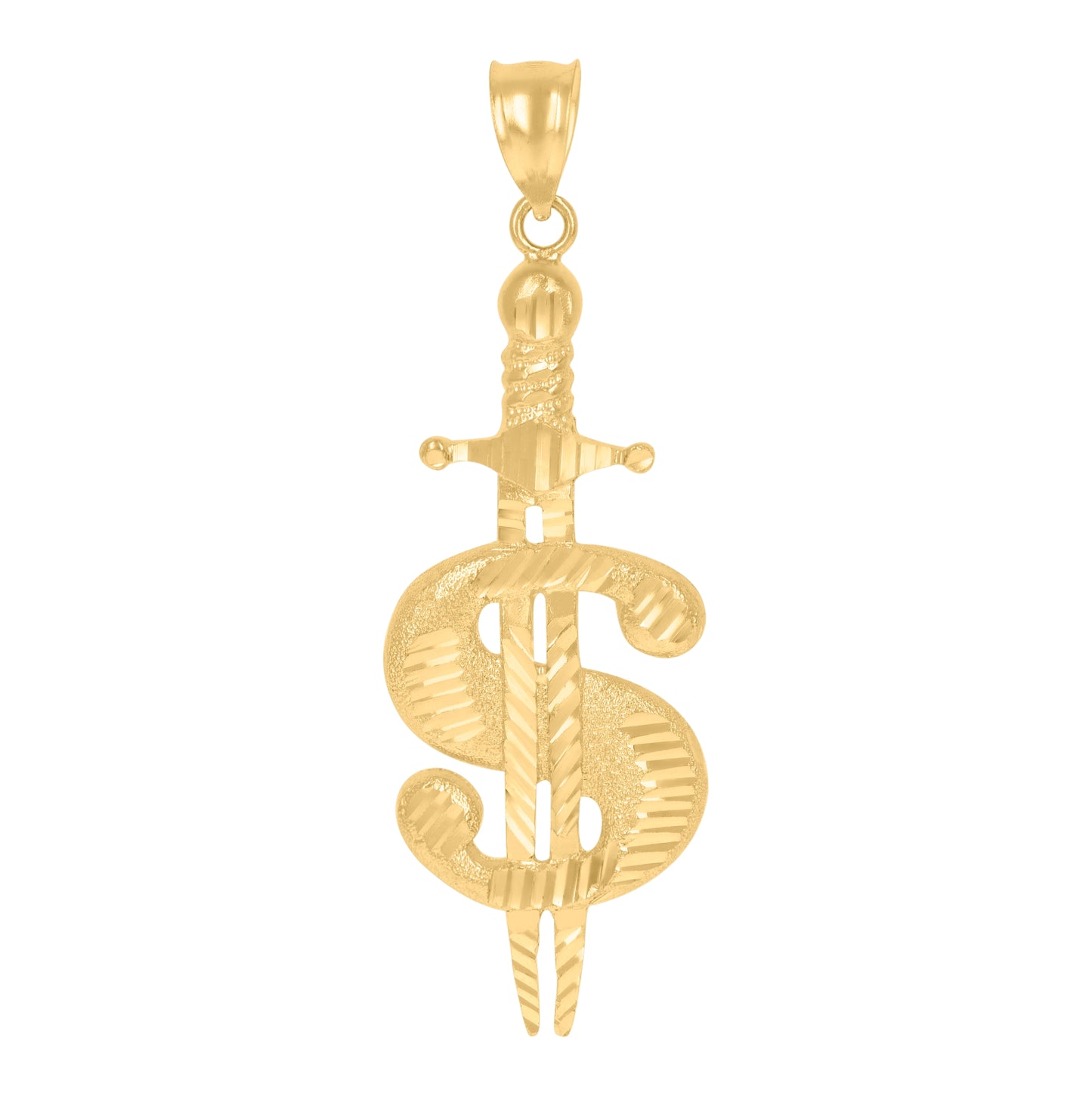 10K Yellow Gold Mens Sword Dollar Sign Currency Charm Pendant
