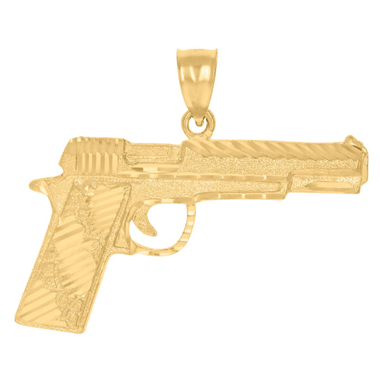 10K Yellow Gold Mens Pistol Weapon Charm Pendant