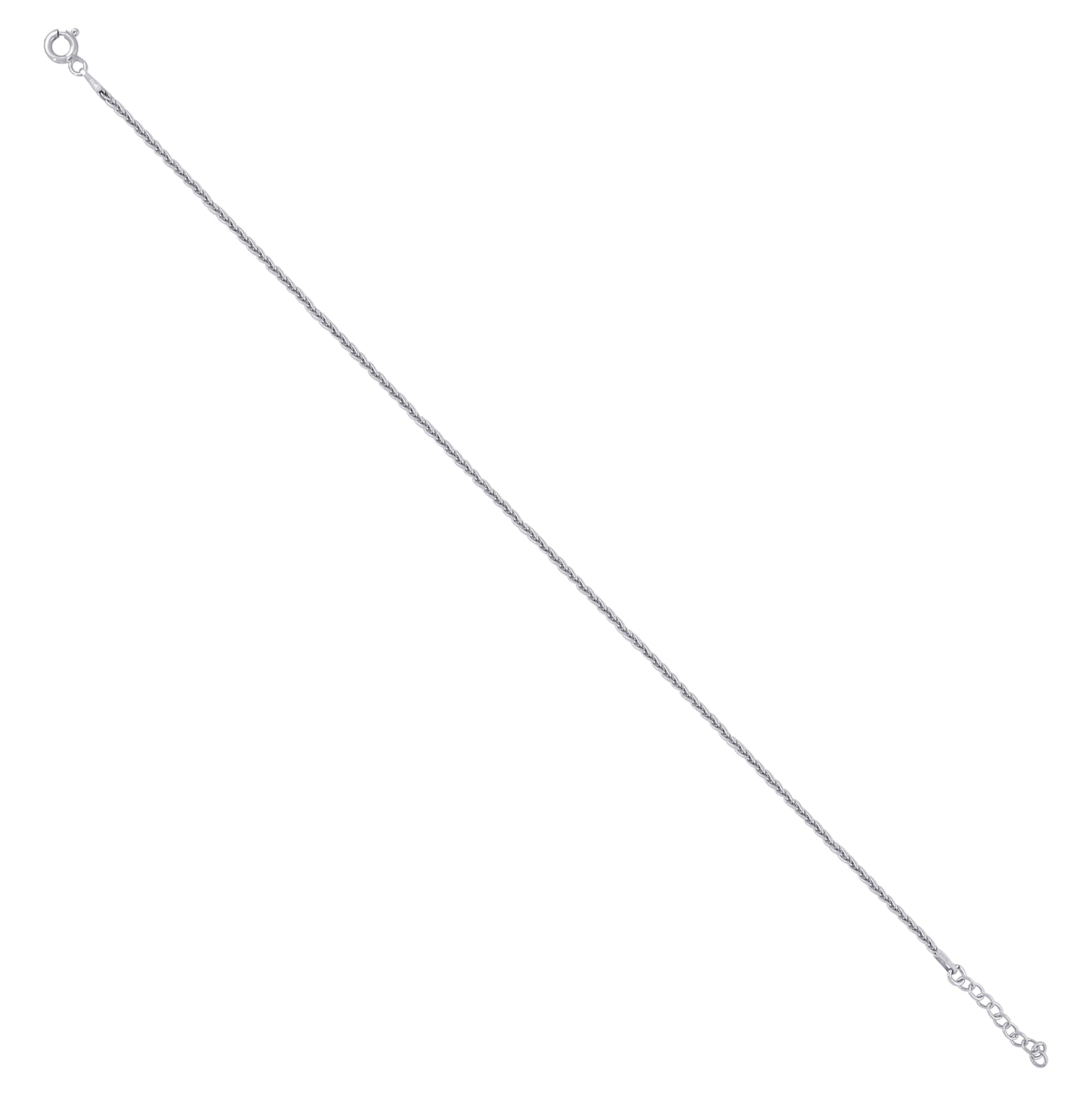 Sterling Silver Rhodium Plated Womens Fancy Chain Anklet 1.5 mm Size 10 Inches