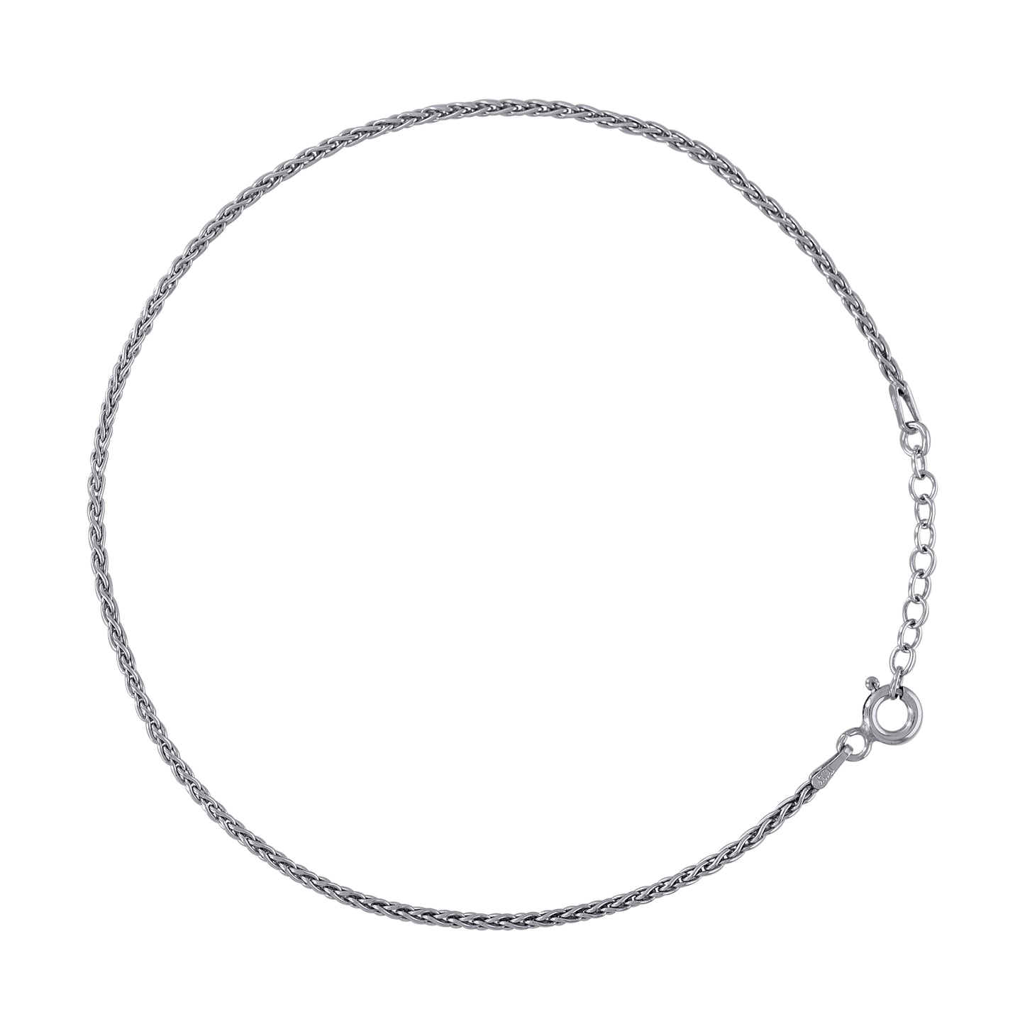 Sterling Silver Rhodium Plated Womens Fancy Chain Anklet 1.5 mm Size 10 Inches