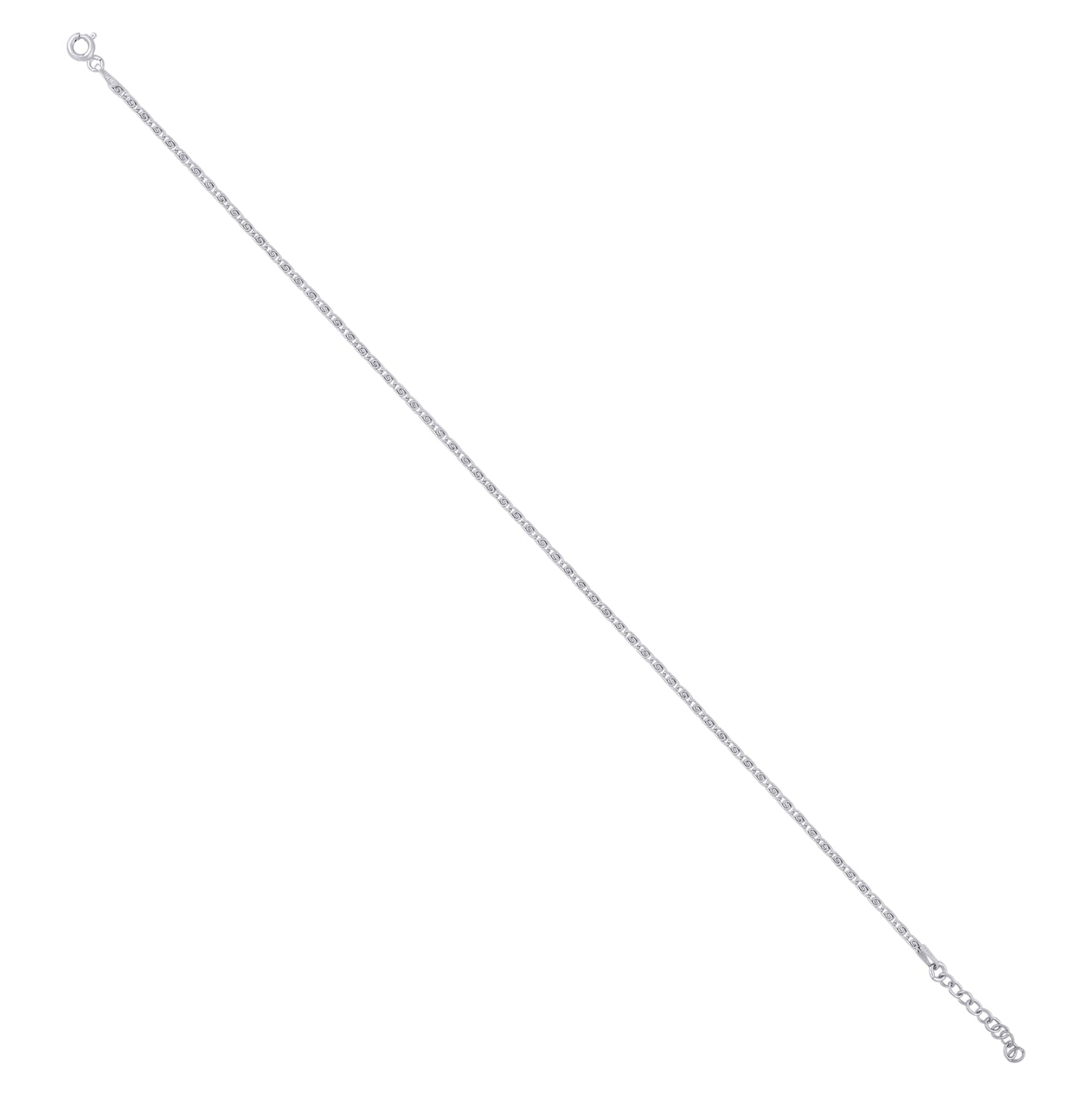 Sterling Silver Rhodium Plated Womens Fancy Chain Anklet 1.7 mm Size 10 Inches