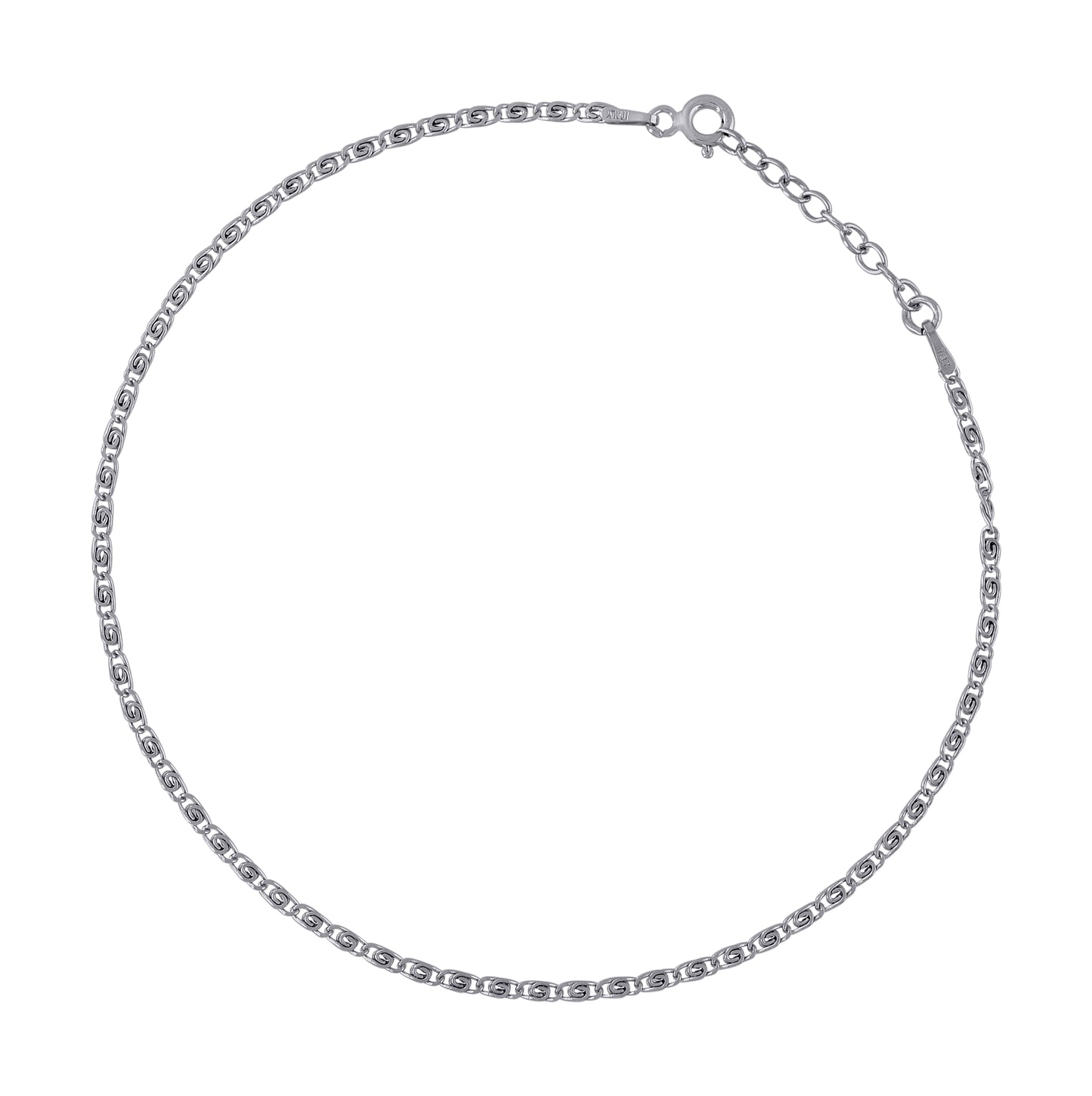 Sterling Silver Rhodium Plated Womens Fancy Chain Anklet 1.7 mm Size 10 Inches