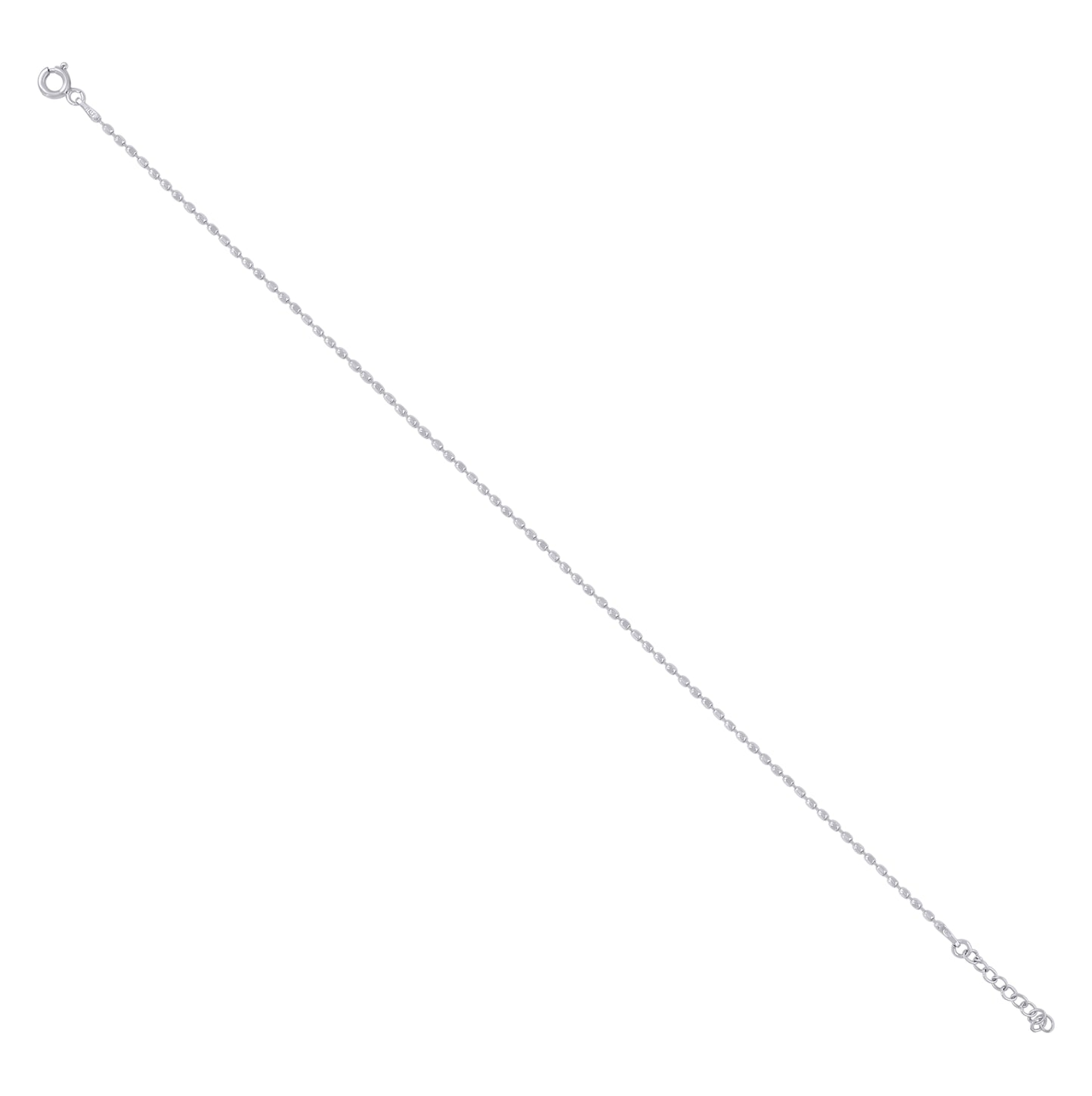 Sterling Silver Rhodium Plated Womens Fancy Chain Anklet 1.3 mm Size 10 Inches