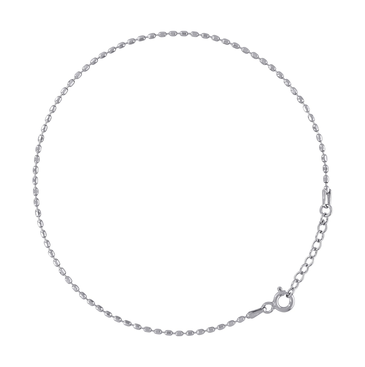 Sterling Silver Rhodium Plated Womens Fancy Chain Anklet 1.3 mm Size 10 Inches