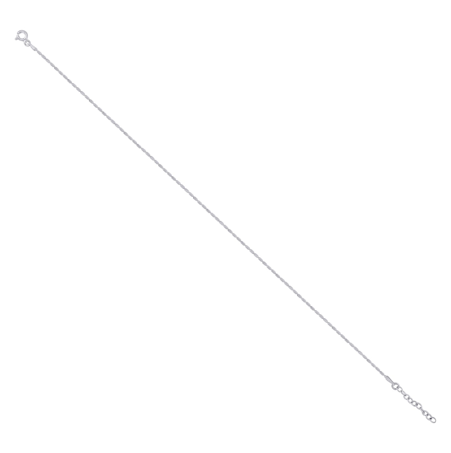 Sterling Silver Rhodium Plated Womens Fancy Chain Anklet 1 mm Size 10 Inches