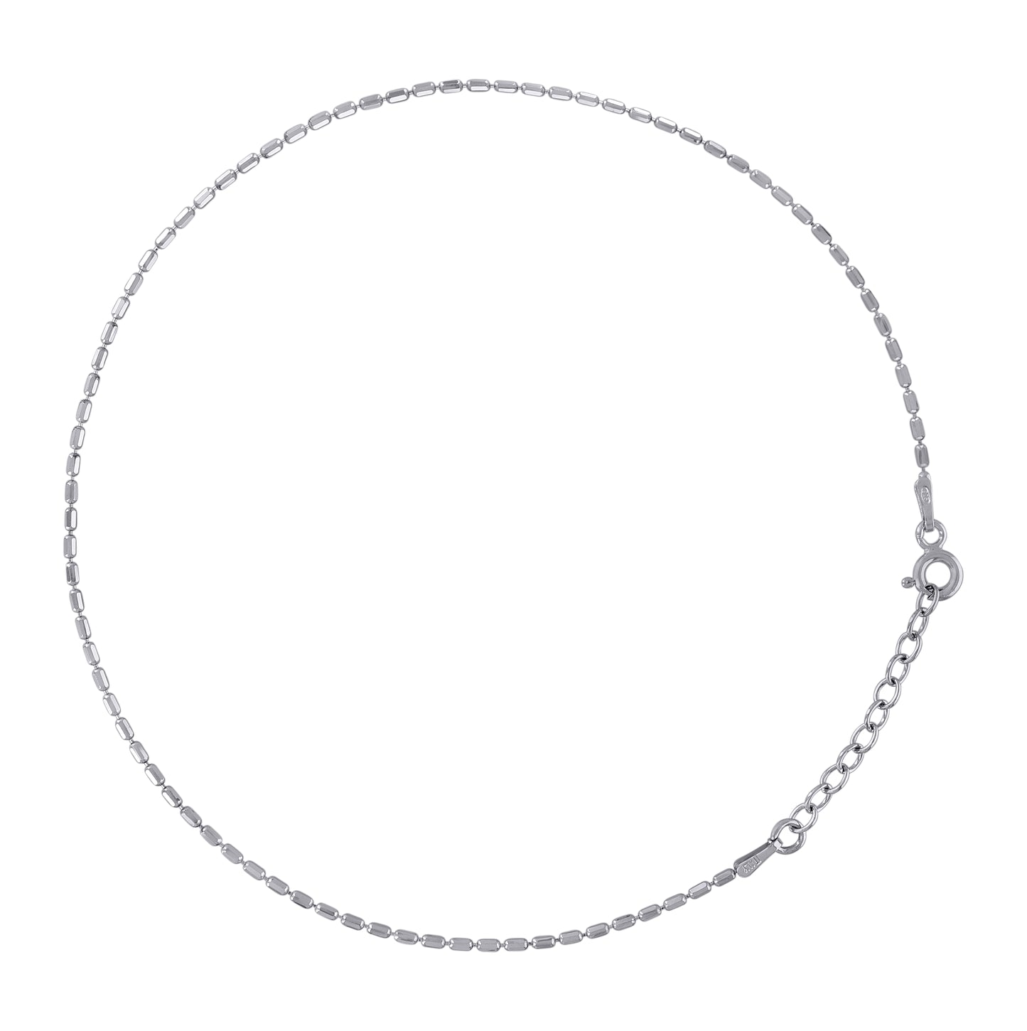 Sterling Silver Rhodium Plated Womens Fancy Chain Anklet 1 mm Size 10 Inches
