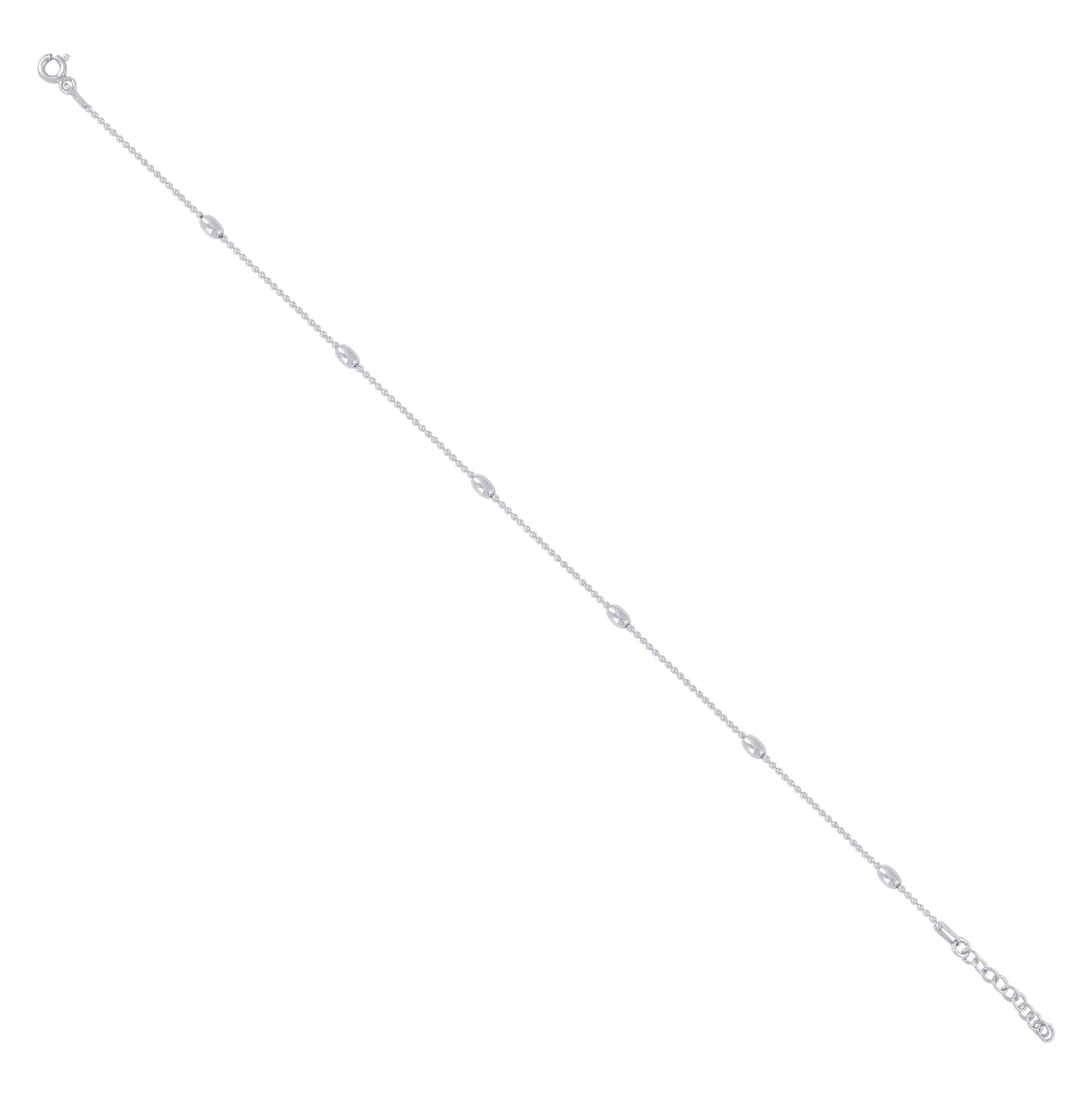 Sterling Silver Rhodium Plated Womens Fancy Chain Anklet 2.9 mm Size 10 Inches