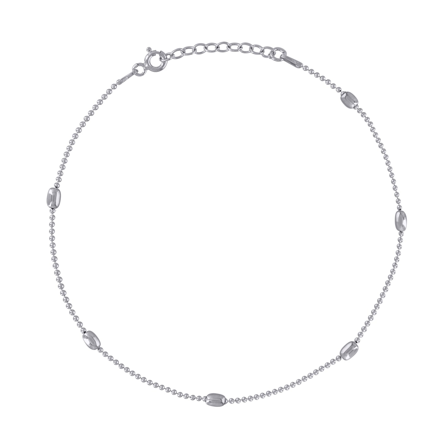 Sterling Silver Rhodium Plated Womens Fancy Chain Anklet 2.9 mm Size 10 Inches