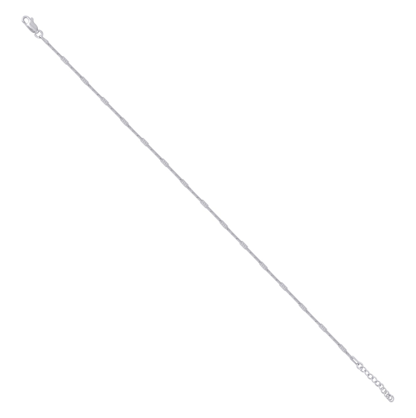 Sterling Silver Rhodium Plated Womens Fancy Chain Anklet 1.7 mm Size 10 Inches