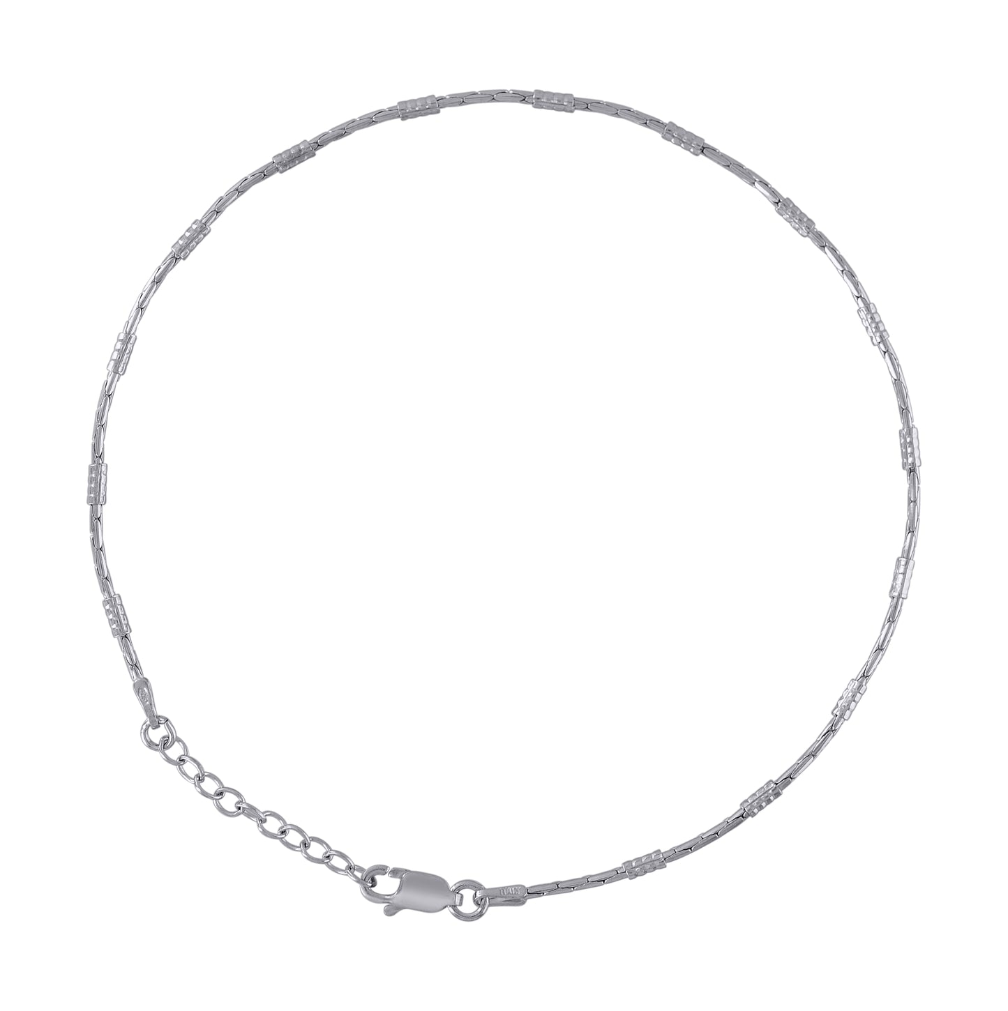 Sterling Silver Rhodium Plated Womens Fancy Chain Anklet 1.7 mm Size 10 Inches