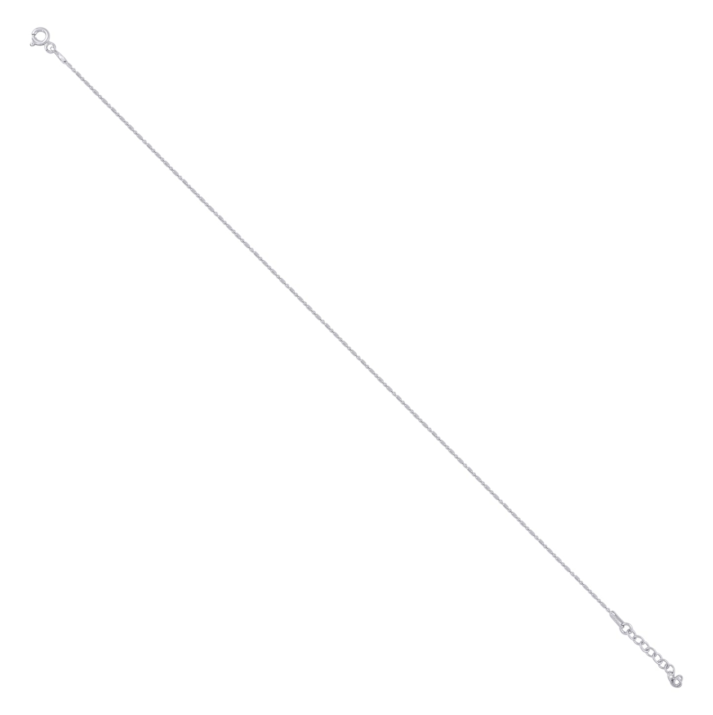 Sterling Silver Rhodium Plated Womens Fancy Chain Anklet 0.9 mm Size 10 Inches