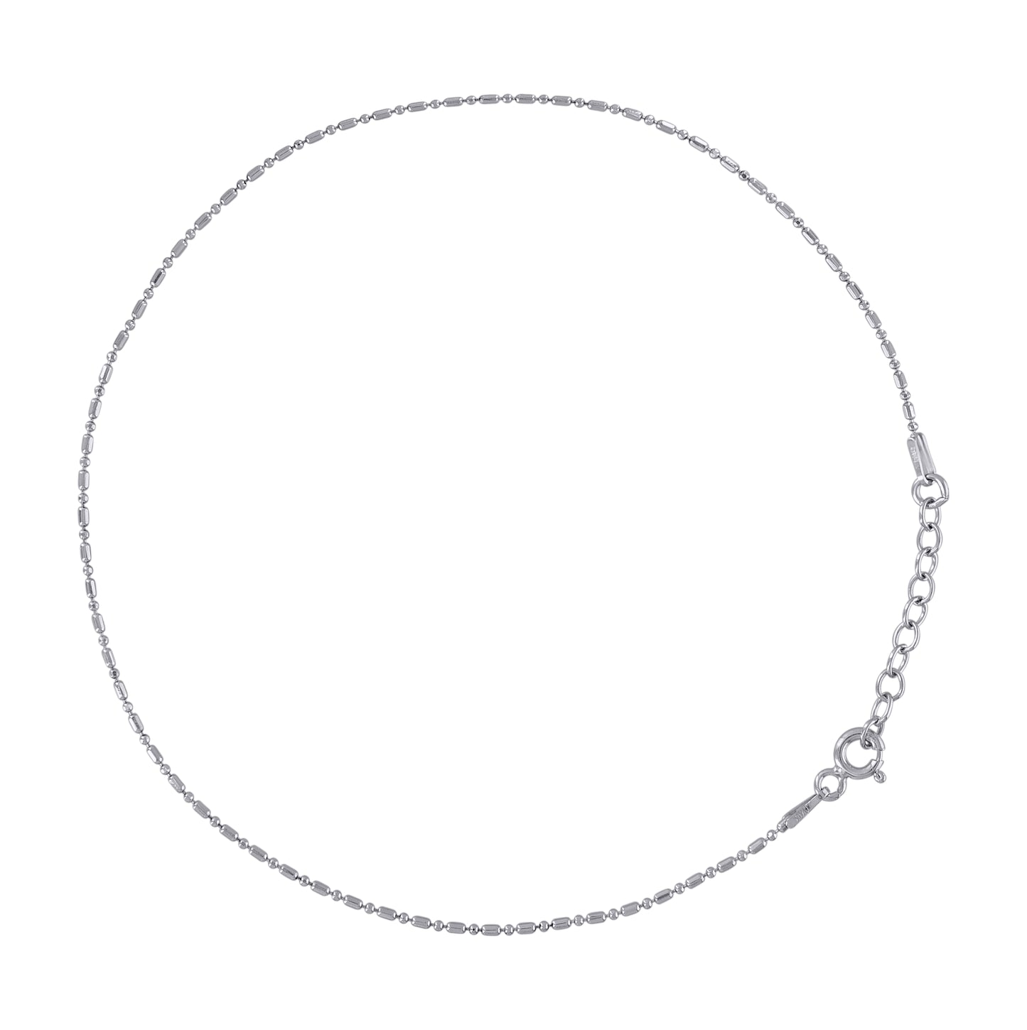Sterling Silver Rhodium Plated Womens Fancy Chain Anklet 0.9 mm Size 10 Inches