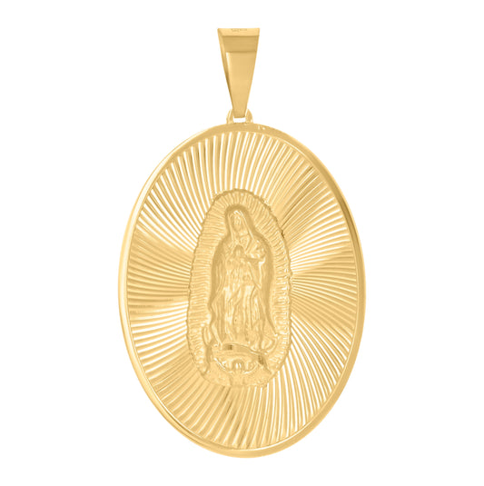 10K Yellow Gold Mens Guadalupe Religious Oval Medallion Charm Pendant