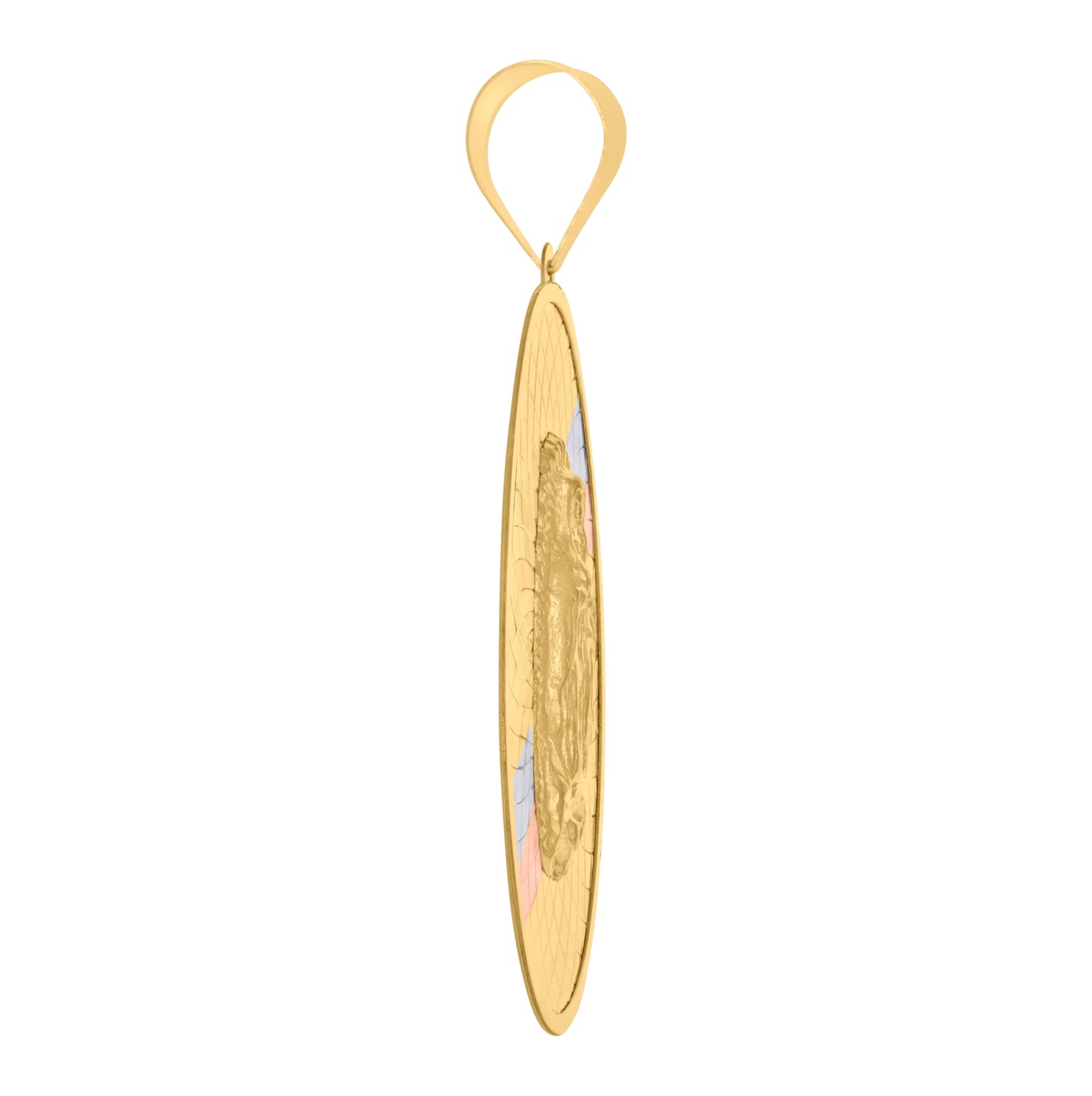 10K Tri-Color Gold Mens Guadalupe Religious Oval Medallion Charm Pendant