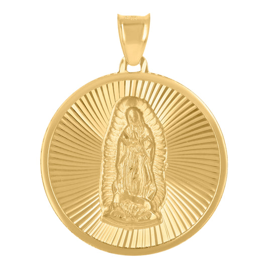 10K Yellow Gold Mens Guadalupe Religious Round Medallion Charm Pendant