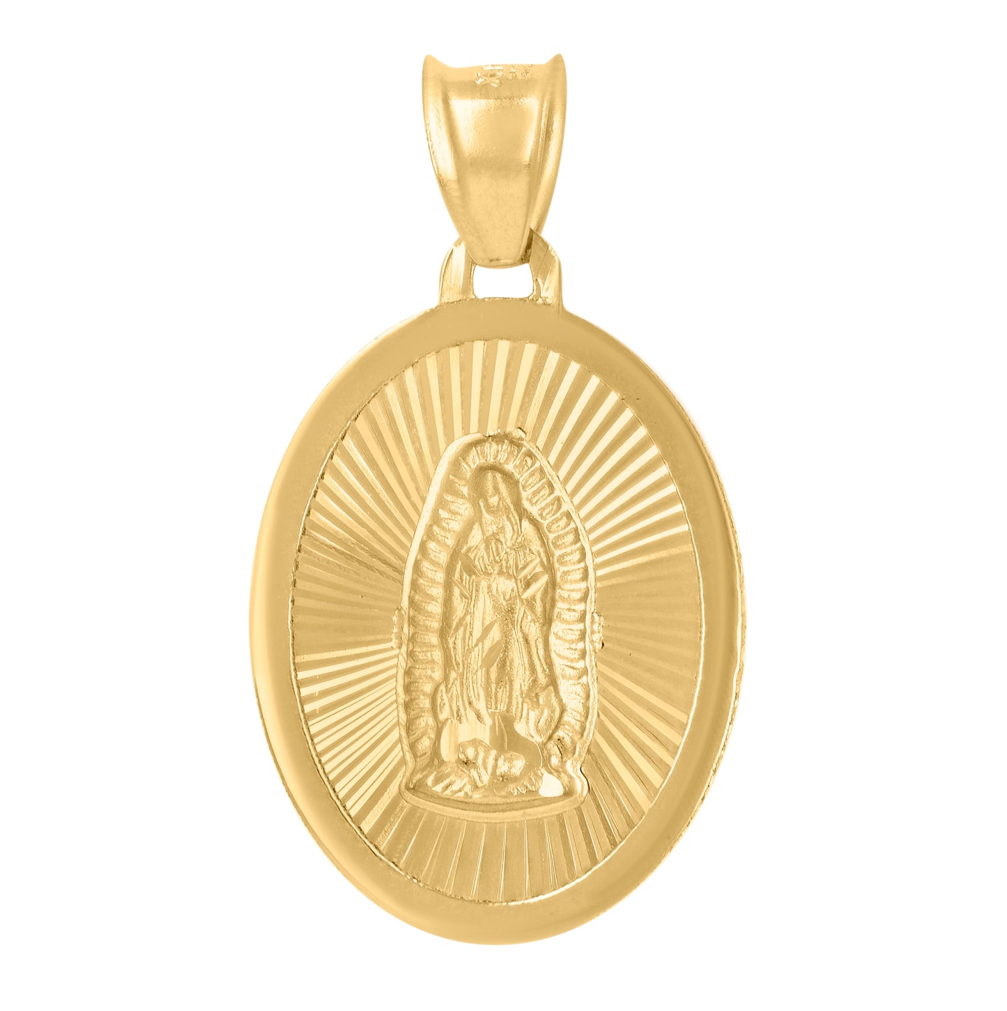 10K Yellow Gold Mens Guadalupe Religious Oval Medallion Charm Pendant