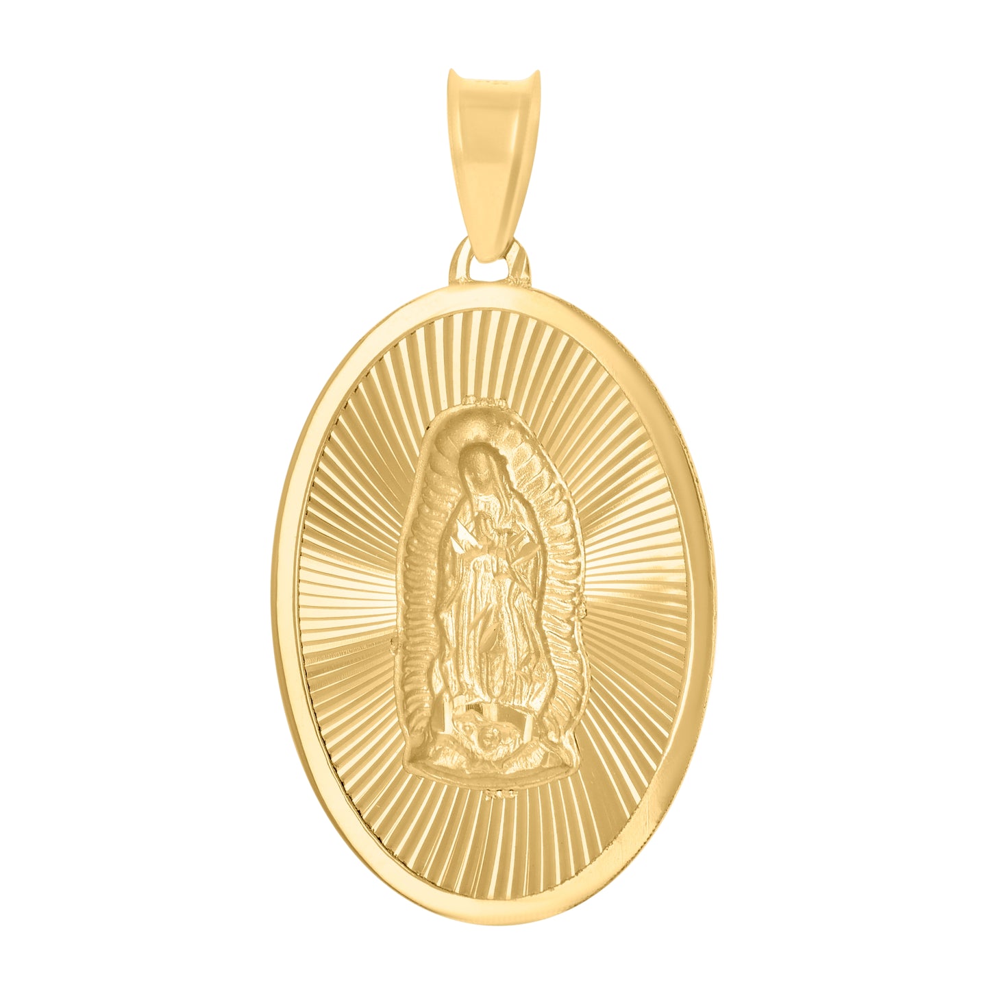 10K Yellow Gold Mens Guadalupe Religious Oval Medallion Charm Pendant