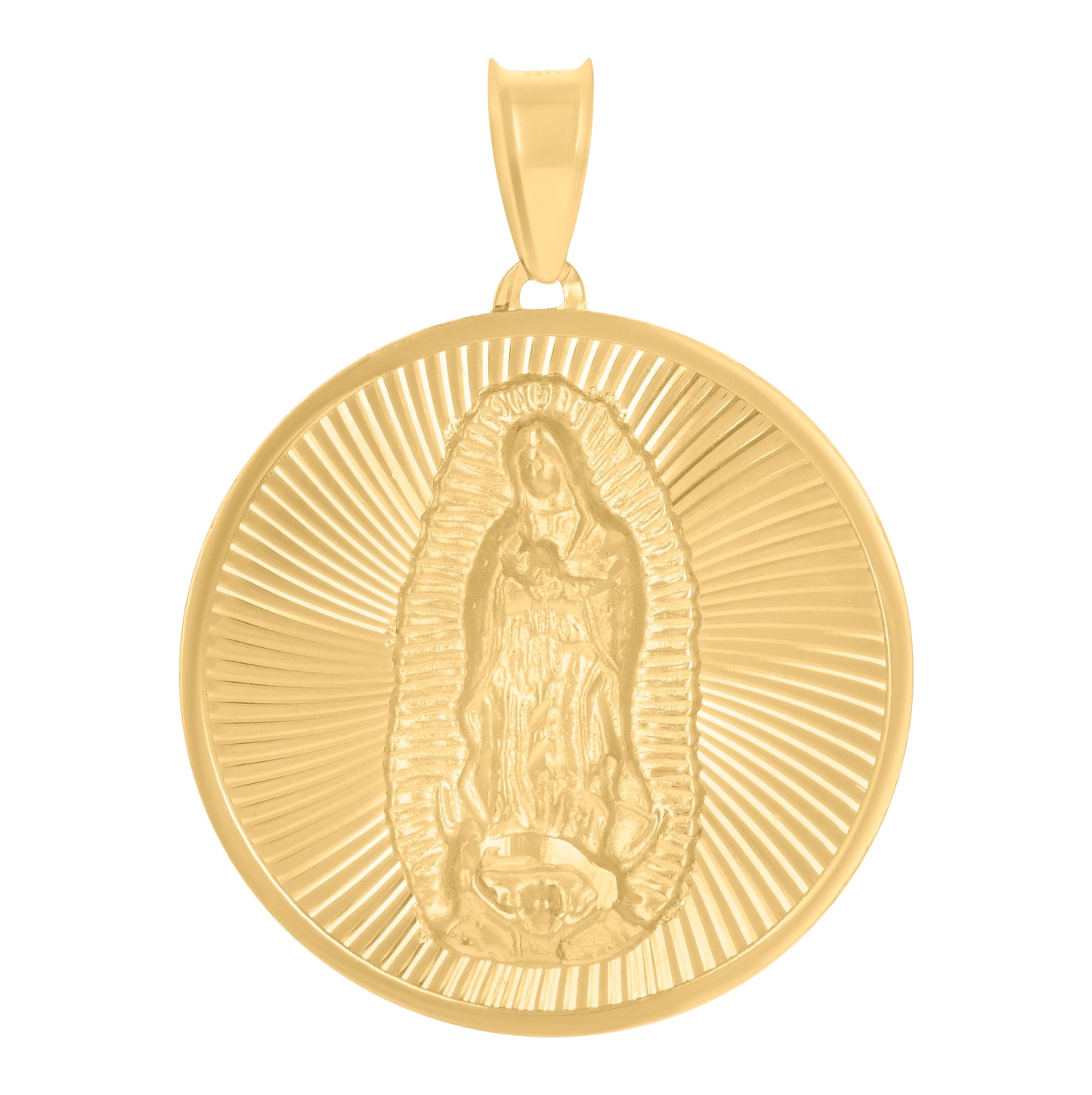 10K Yellow Gold Mens Guadalupe Religious Round Medallion Charm Pendant