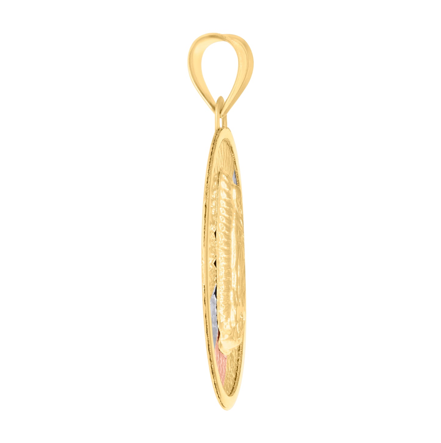 10K Tri-Color Gold Mens Guadalupe Religious Oval Medallion Charm Pendant