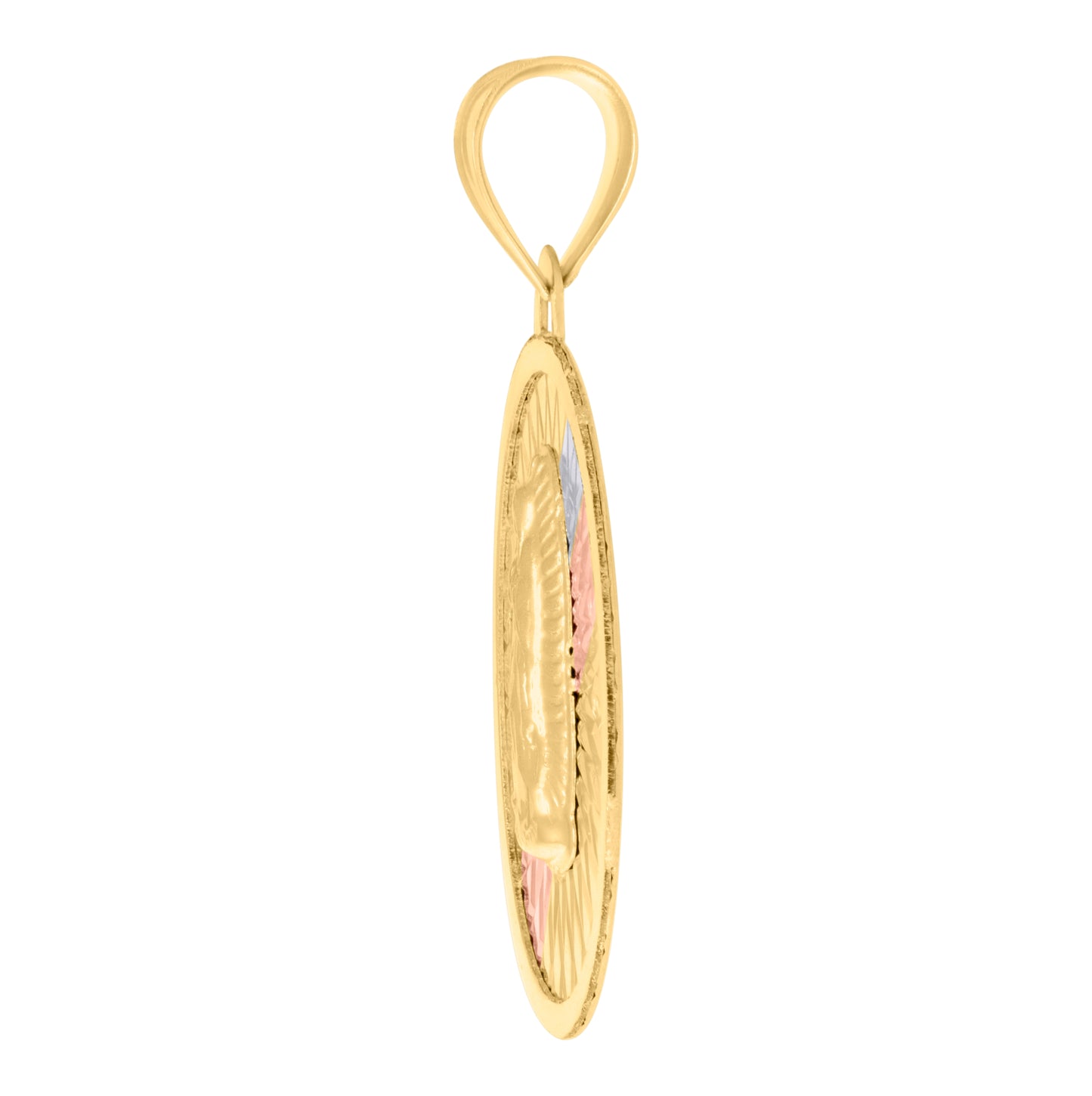 10K Tri-Color Gold Mens Guadalupe Religious Round Medallion Charm Pendant