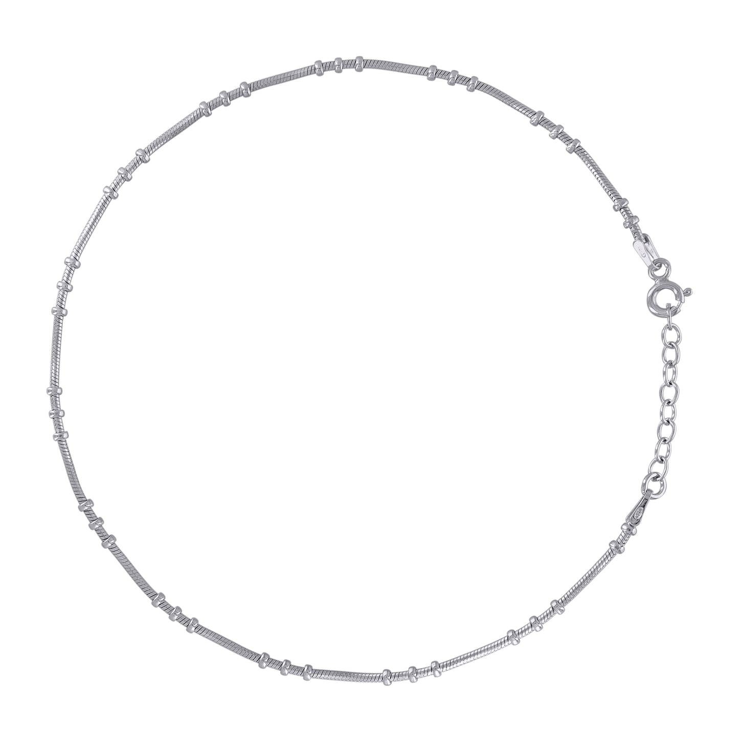 Sterling Silver Rhodium Plated Womens Fancy Chain Anklet 2.2 mm Size 10 Inches