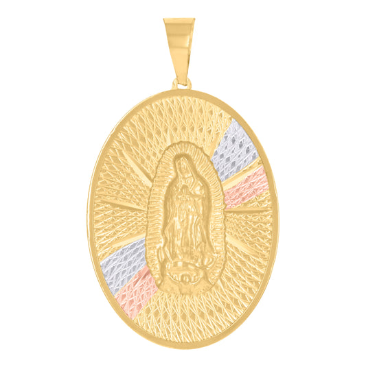 10K Tri-Color Gold Mens Guadalupe Religious Oval Medallion Charm Pendant