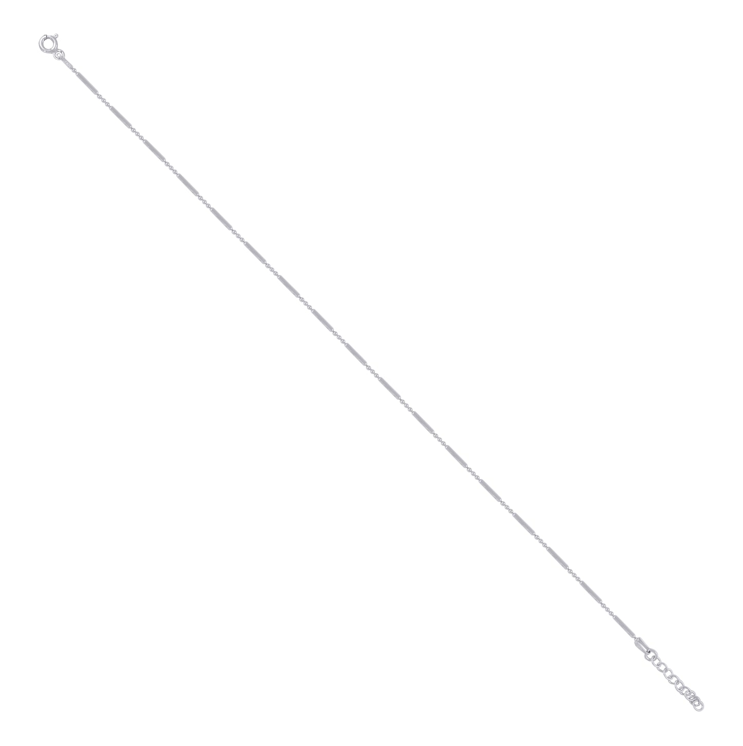 Sterling Silver Rhodium Plated Womens Bar Chain Anklet 0.3 mm Size 10 Inches