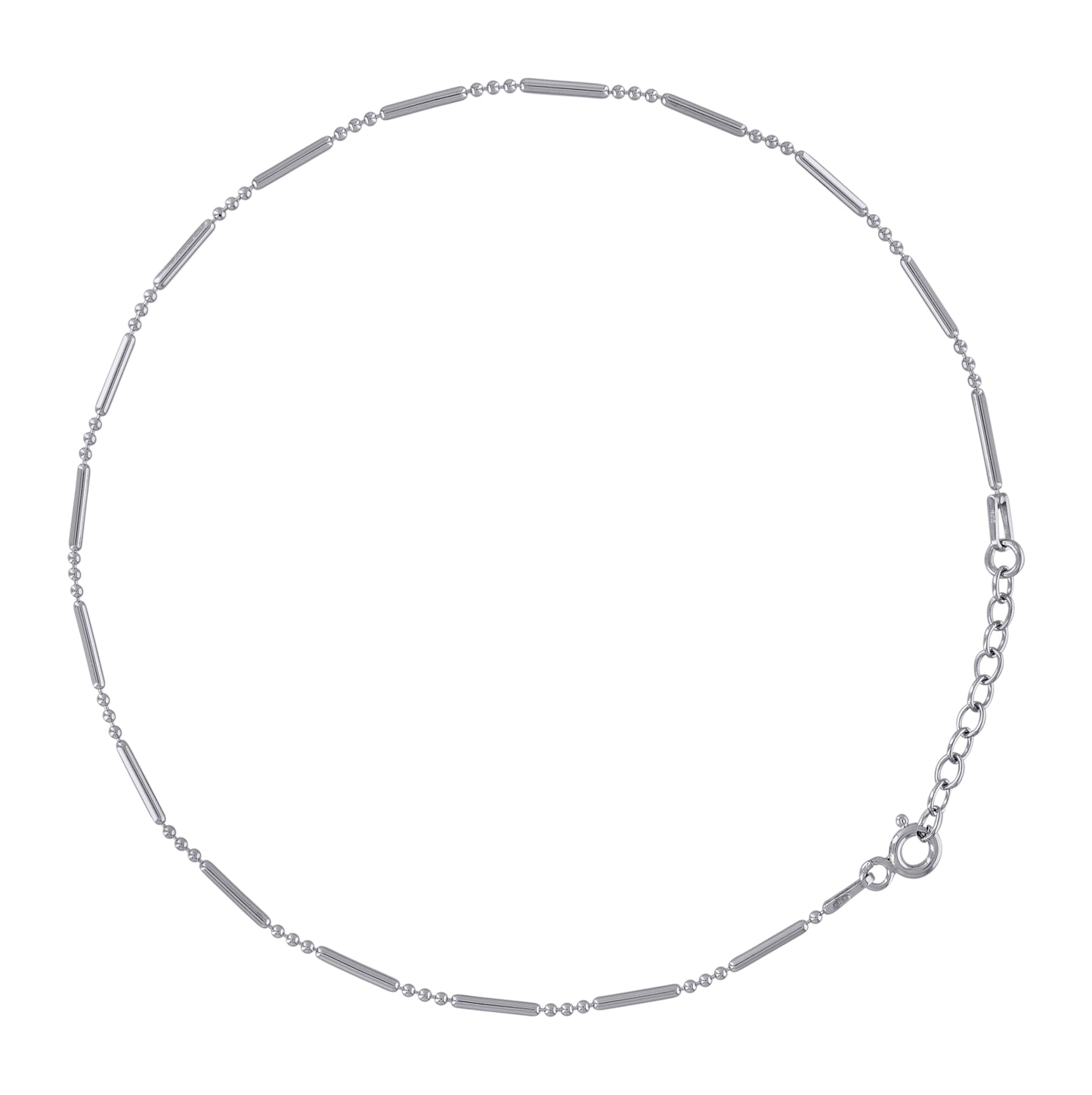 Sterling Silver Rhodium Plated Womens Bar Chain Anklet 0.3 mm Size 10 Inches