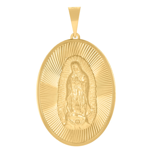 10K Yellow Gold Mens Guadalupe Religious Oval Medallion Charm Pendant