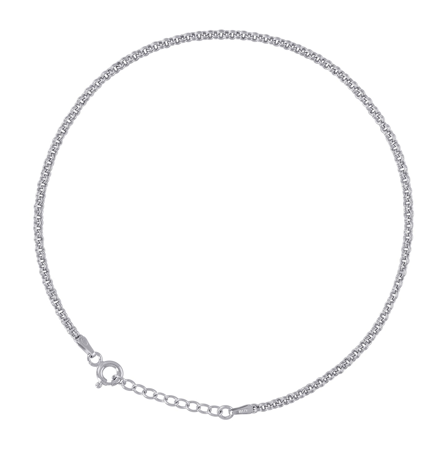 Sterling Silver Rhodium Plated Womens Double Rolo Chain Anklet 1.8 mm Size 10 Inches