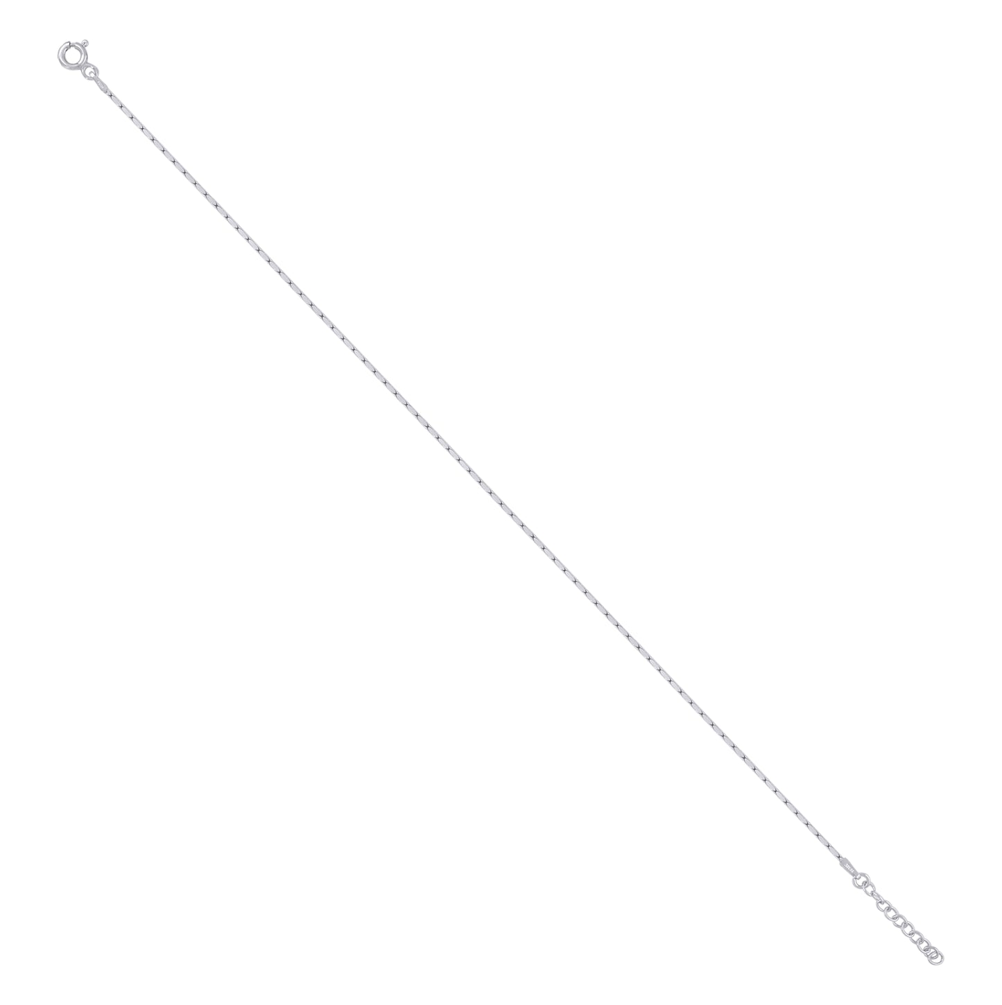Sterling Silver Rhodium Plated Womens Fancy Chain Anklet 1.1 mm Size 10 Inches