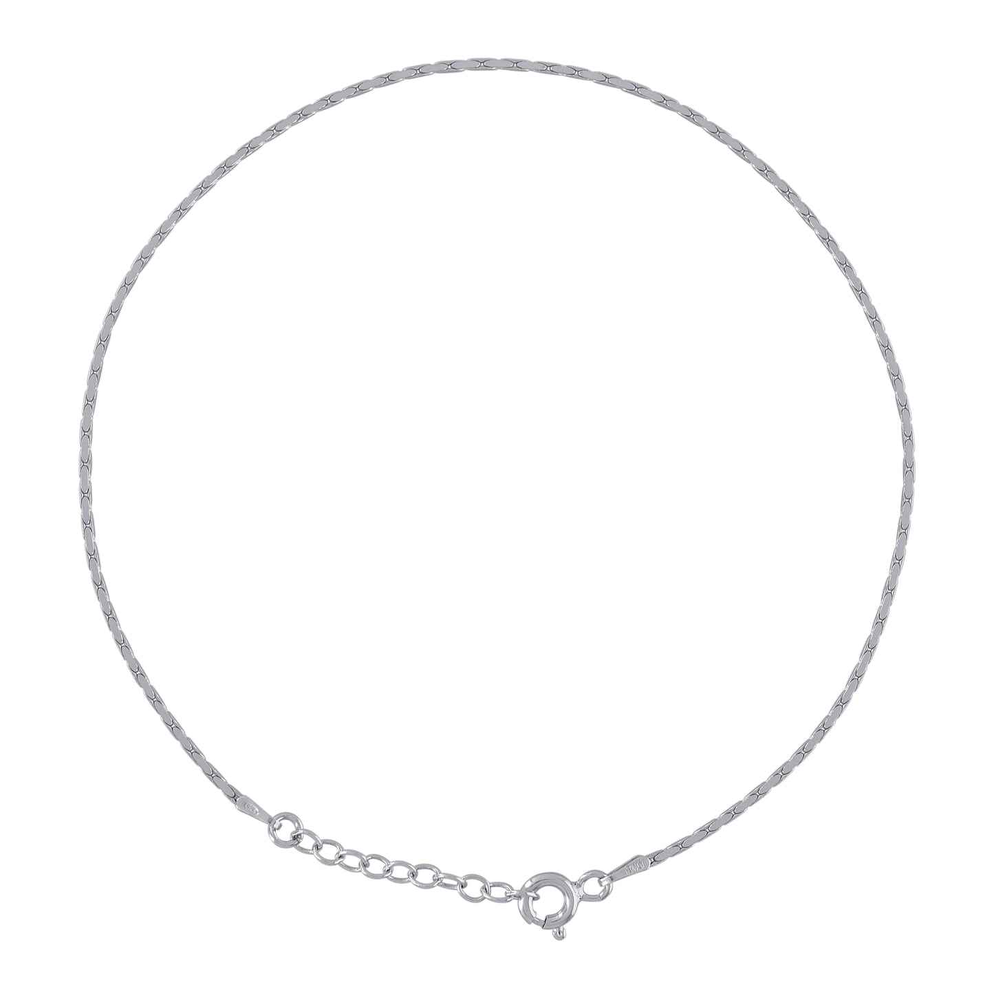 Sterling Silver Rhodium Plated Womens Fancy Chain Anklet 1.1 mm Size 10 Inches