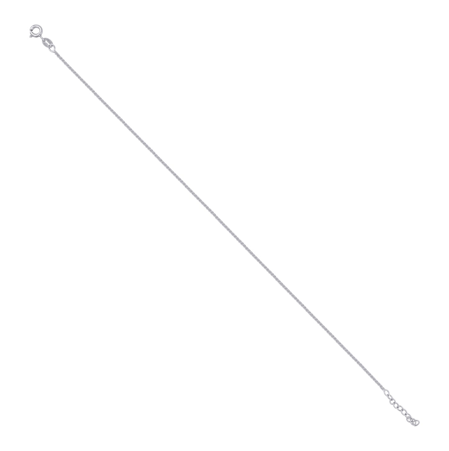 Sterling Silver Rhodium Plated Womens Fancy Chain Anklet 1.2 mm Size 10 Inches